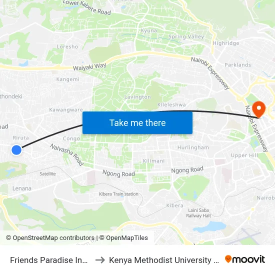 Friends Paradise Inn/Kaberia to Kenya Methodist University (Kemu Hub) map