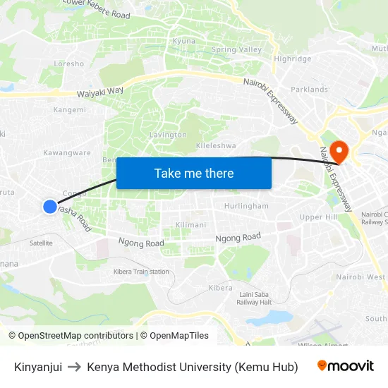 Kinyanjui to Kenya Methodist University (Kemu Hub) map
