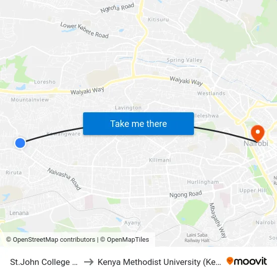 St.John College Riruta to Kenya Methodist University (Kemu Hub) map
