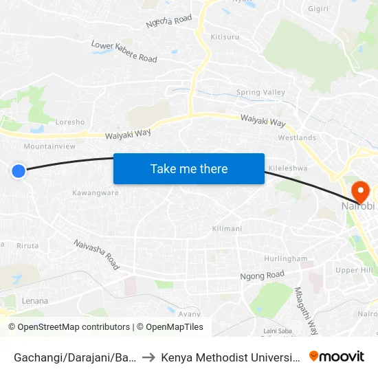 Gachangi/Darajani/Baptist Church to Kenya Methodist University (Kemu Hub) map