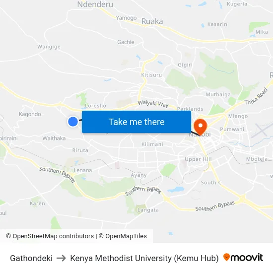 Gathondeki to Kenya Methodist University (Kemu Hub) map