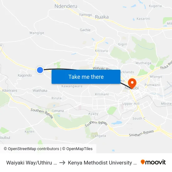 Waiyaki Way/Uthiru Junction to Kenya Methodist University (Kemu Hub) map