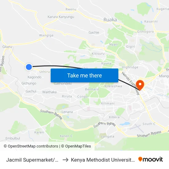 Jacmil Supermarket/Kinoo Stage to Kenya Methodist University (Kemu Hub) map