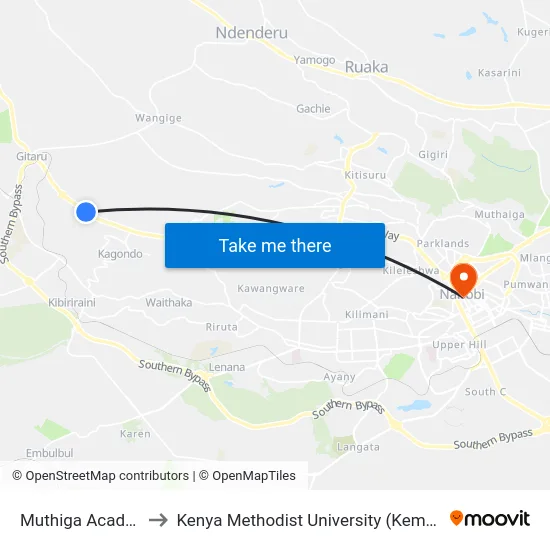 Muthiga Academy to Kenya Methodist University (Kemu Hub) map