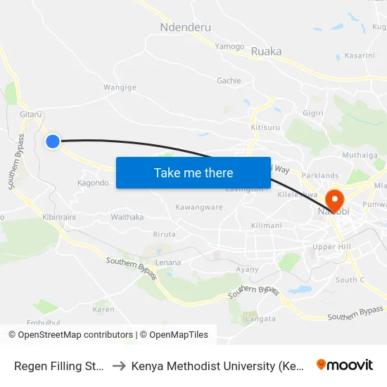 Regen Filling Station to Kenya Methodist University (Kemu Hub) map