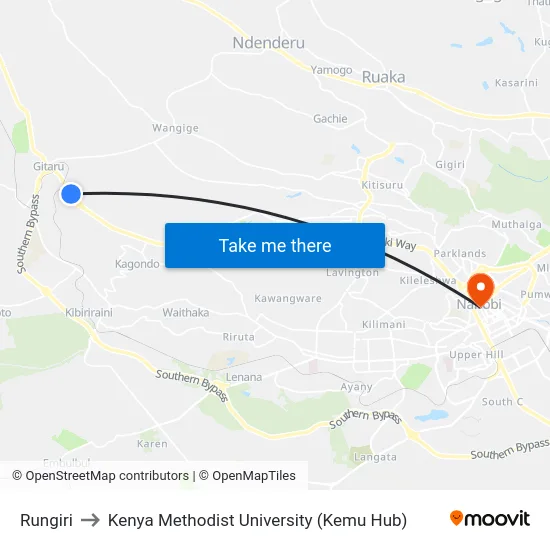 Rungiri to Kenya Methodist University (Kemu Hub) map