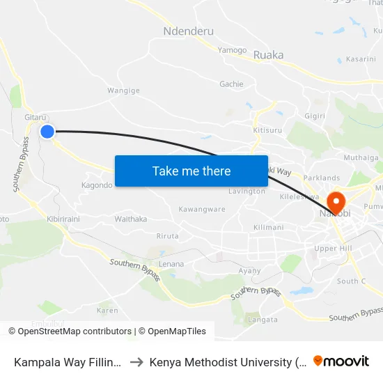 Kampala Way Filling Station to Kenya Methodist University (Kemu Hub) map