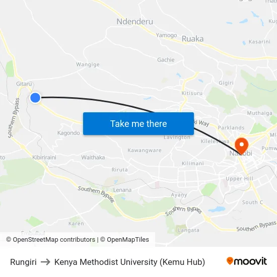 Rungiri to Kenya Methodist University (Kemu Hub) map