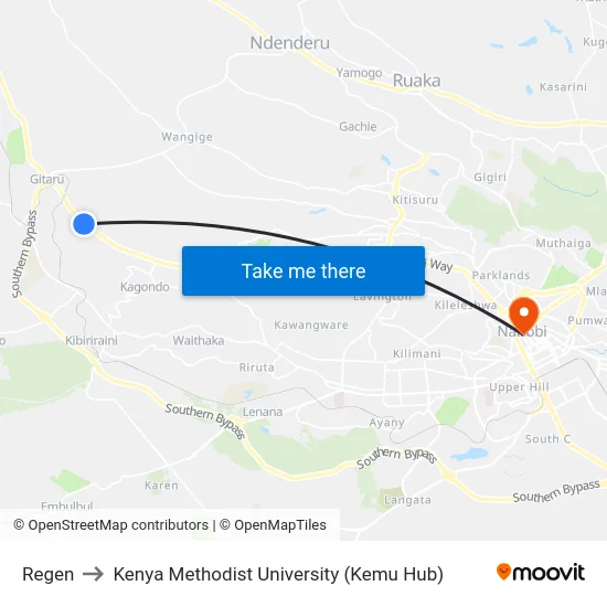 Regen to Kenya Methodist University (Kemu Hub) map