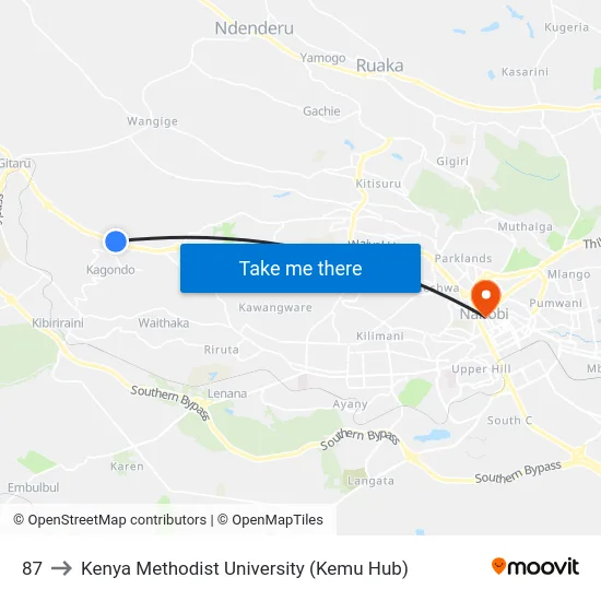 87 to Kenya Methodist University (Kemu Hub) map