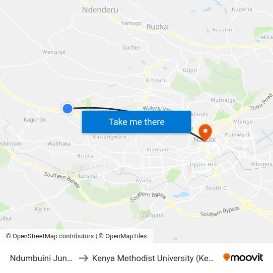 Ndumbuini Junction to Kenya Methodist University (Kemu Hub) map