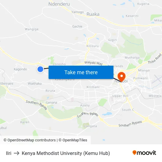 Ilri to Kenya Methodist University (Kemu Hub) map