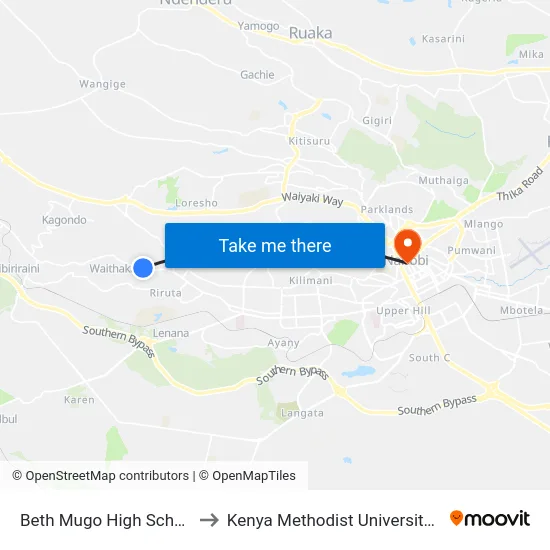 Beth Mugo High School Kaberia to Kenya Methodist University (Kemu Hub) map