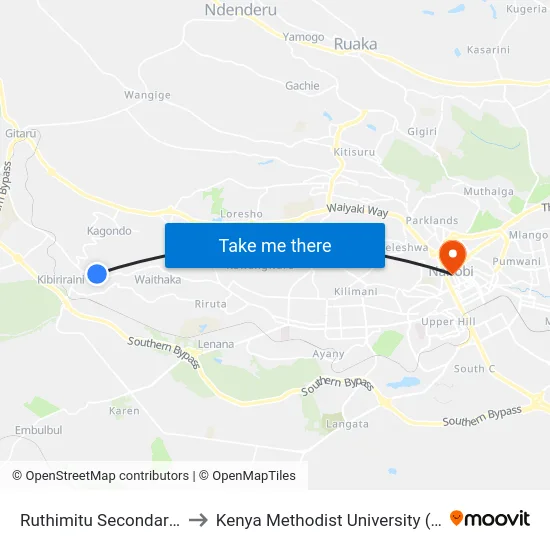 Ruthimitu Secondary School to Kenya Methodist University (Kemu Hub) map