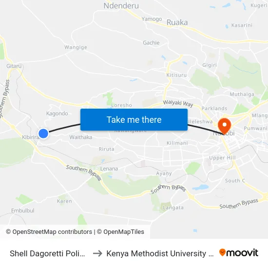 Shell Dagoretti Police Station to Kenya Methodist University (Kemu Hub) map