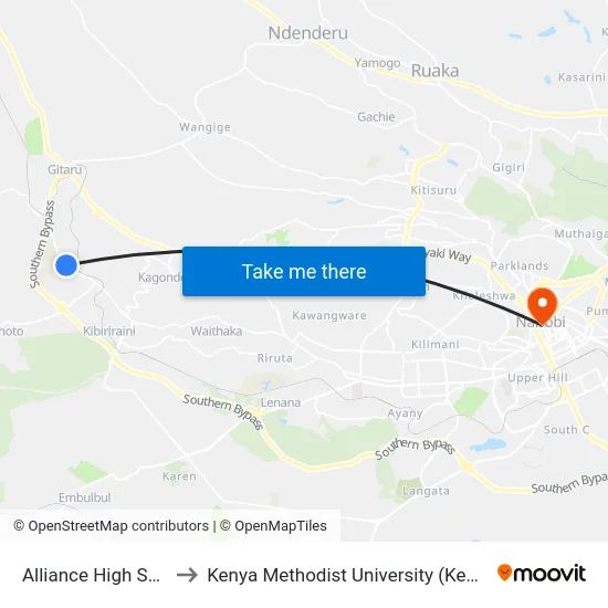 Alliance High School to Kenya Methodist University (Kemu Hub) map