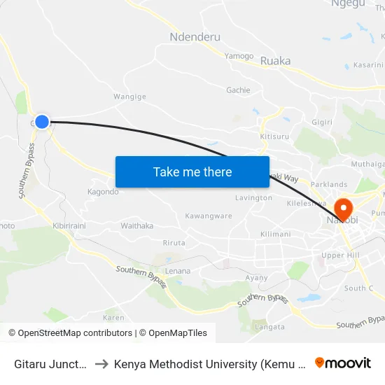 Gitaru Junction to Kenya Methodist University (Kemu Hub) map