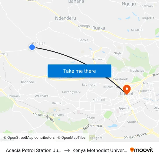 Acacia Petrol Station Junction/King'Eero to Kenya Methodist University (Kemu Hub) map