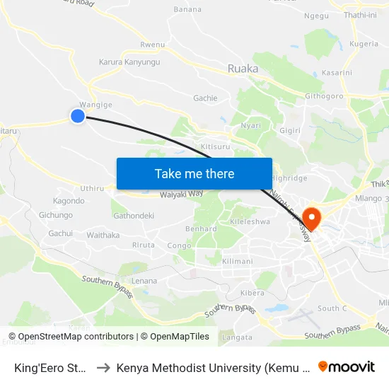 King'Eero Stage to Kenya Methodist University (Kemu Hub) map