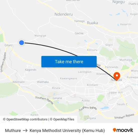 Muthure to Kenya Methodist University (Kemu Hub) map