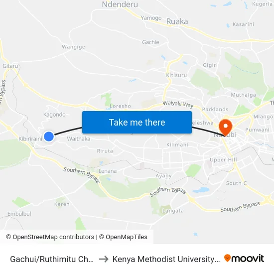 Gachui/Ruthimitu Chief's Camp to Kenya Methodist University (Kemu Hub) map