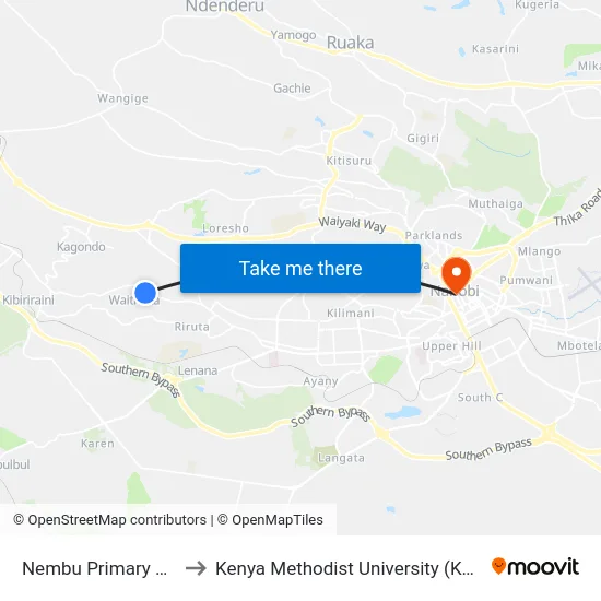 Nembu Primary School to Kenya Methodist University (Kemu Hub) map