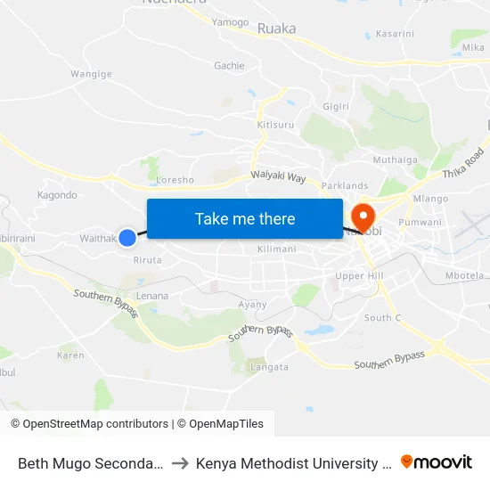 Beth Mugo Secondary School to Kenya Methodist University (Kemu Hub) map