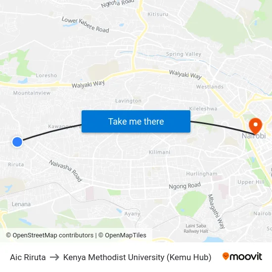Aic Riruta to Kenya Methodist University (Kemu Hub) map