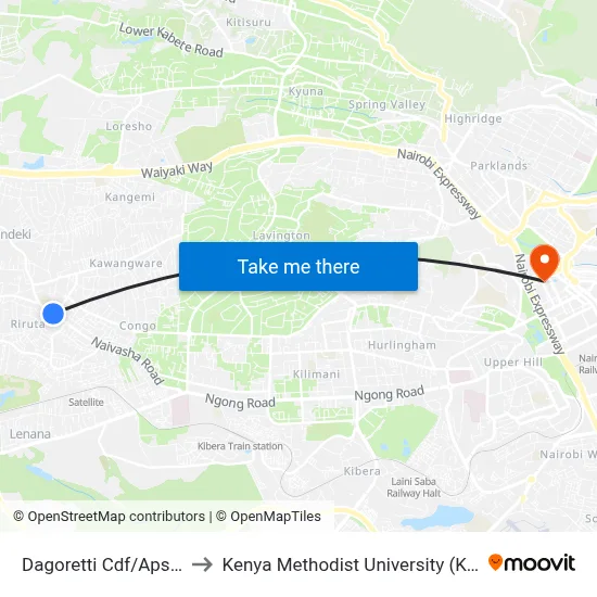 Dagoretti Cdf/Aps' Camp to Kenya Methodist University (Kemu Hub) map