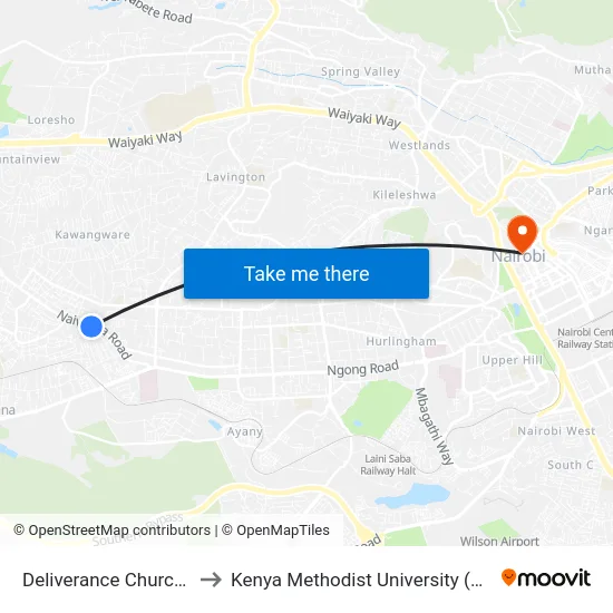 Deliverance Church Riruta to Kenya Methodist University (Kemu Hub) map