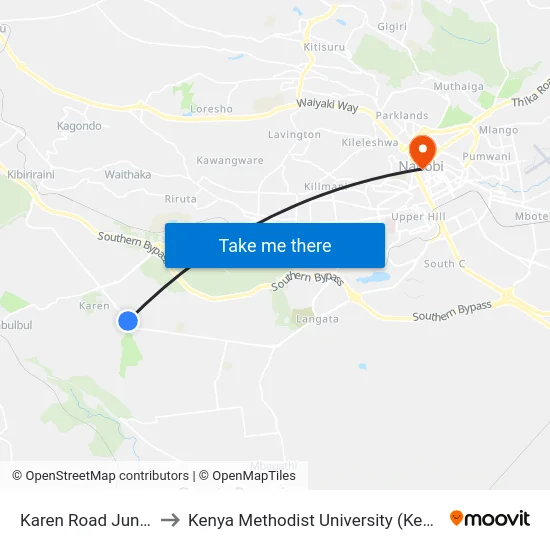 Karen Road Junction to Kenya Methodist University (Kemu Hub) map