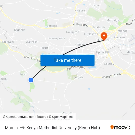 Marula to Kenya Methodist University (Kemu Hub) map