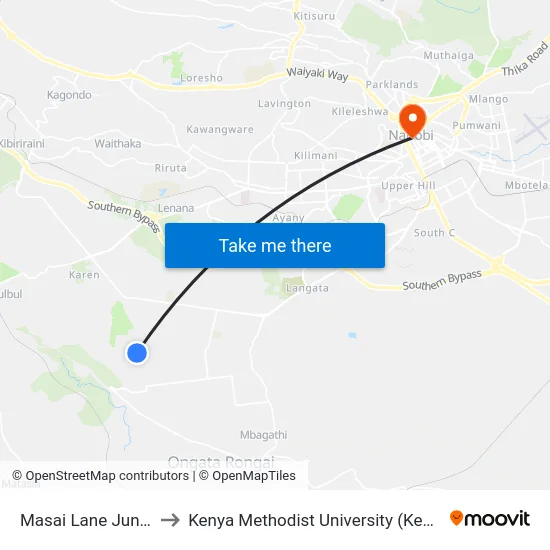Masai Lane Junction to Kenya Methodist University (Kemu Hub) map