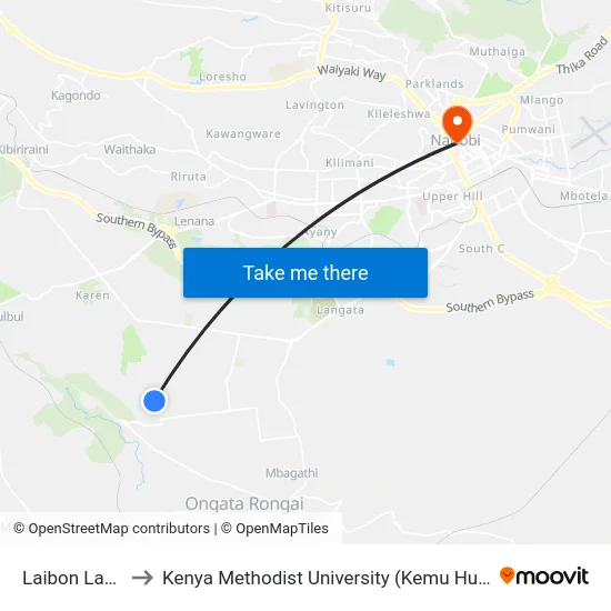 Laibon Lane to Kenya Methodist University (Kemu Hub) map