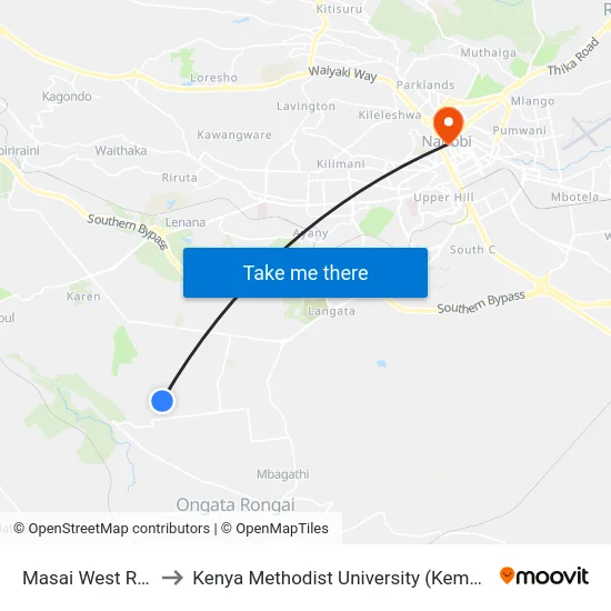 Masai West Road to Kenya Methodist University (Kemu Hub) map