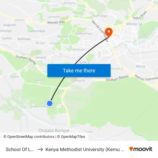 School Of Law to Kenya Methodist University (Kemu Hub) map