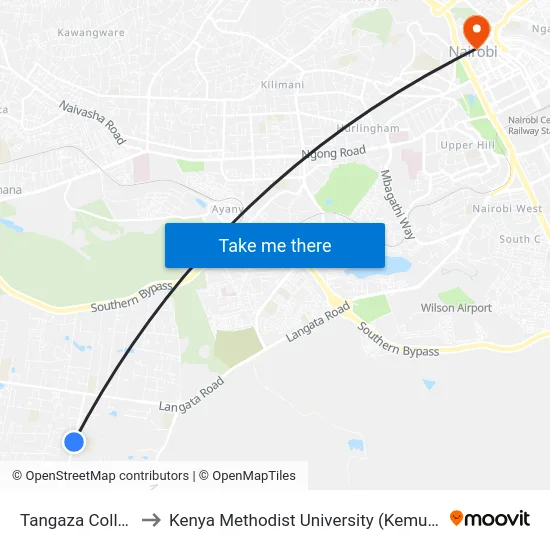 Tangaza College to Kenya Methodist University (Kemu Hub) map