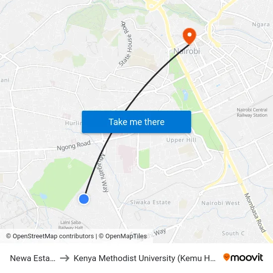 Newa Estate to Kenya Methodist University (Kemu Hub) map