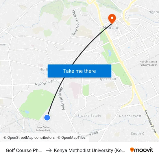 Golf Course Phase 2 to Kenya Methodist University (Kemu Hub) map