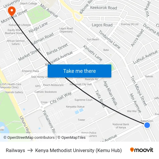 Railways to Kenya Methodist University (Kemu Hub) map