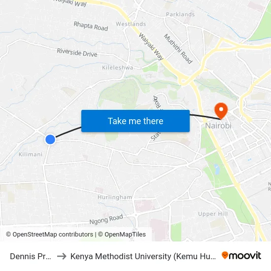 Dennis Pritt to Kenya Methodist University (Kemu Hub) map