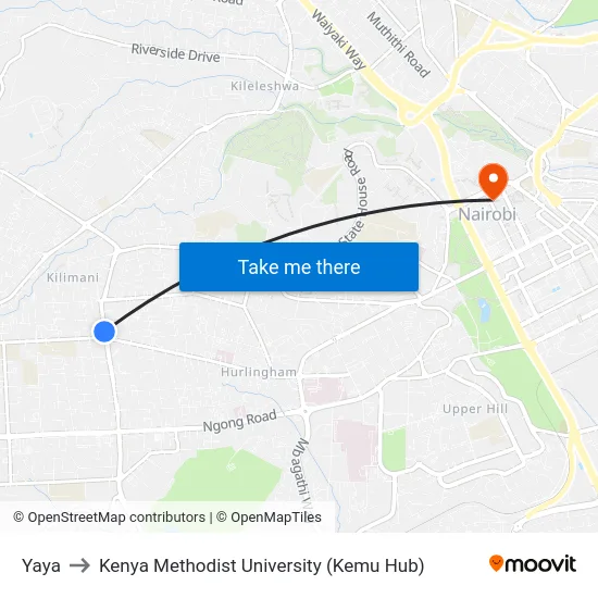 Yaya to Kenya Methodist University (Kemu Hub) map