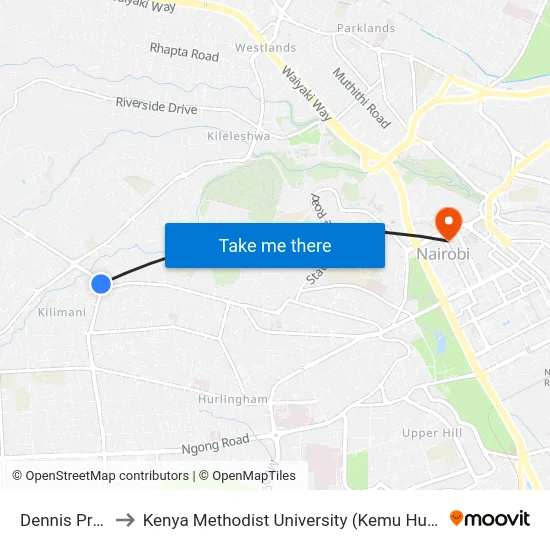 Dennis Pritt to Kenya Methodist University (Kemu Hub) map
