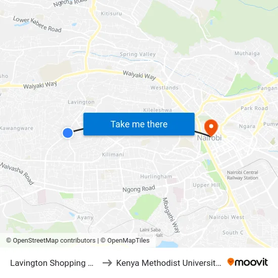 Lavington Shopping Centre/Shell to Kenya Methodist University (Kemu Hub) map