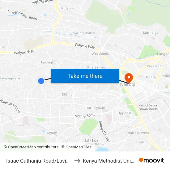 Isaac Gathanju Road/Lavington Shopping Centre to Kenya Methodist University (Kemu Hub) map