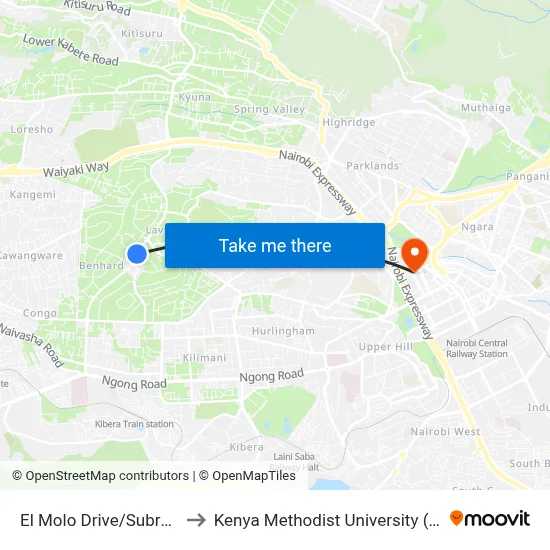 El Molo Drive/Subru Motors to Kenya Methodist University (Kemu Hub) map