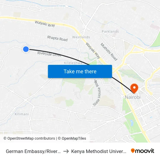 German Embassy/Riverside Paddocks to Kenya Methodist University (Kemu Hub) map