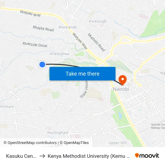 Kasuku Centre to Kenya Methodist University (Kemu Hub) map