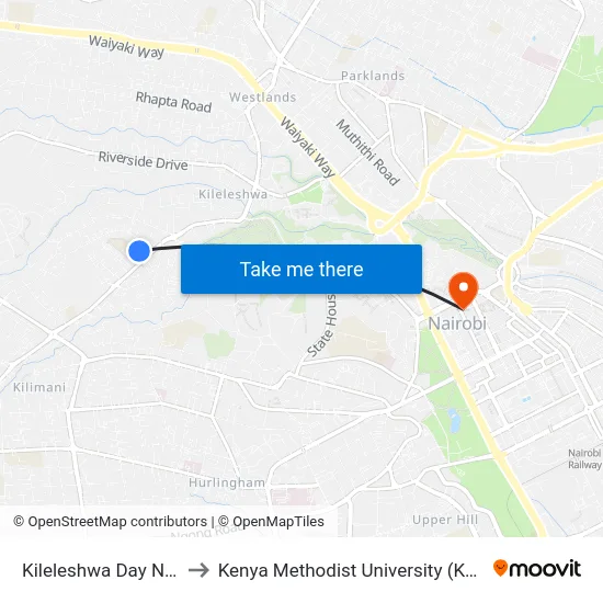 Kileleshwa Day Nursery to Kenya Methodist University (Kemu Hub) map