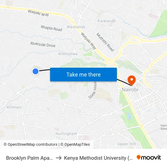 Brooklyn Palm Apartments to Kenya Methodist University (Kemu Hub) map
